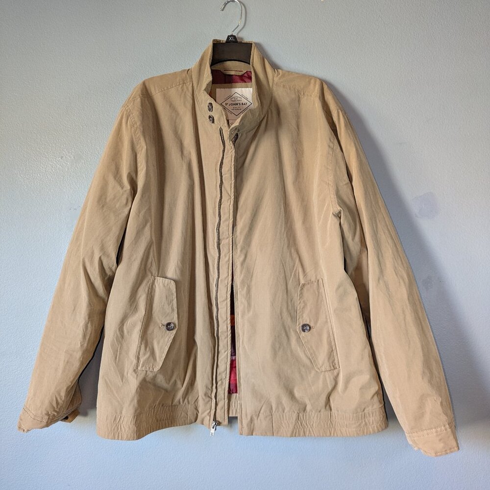 St John's Bay Tan Plaid Lined Bomber Jacket Coat XL (water repellent)